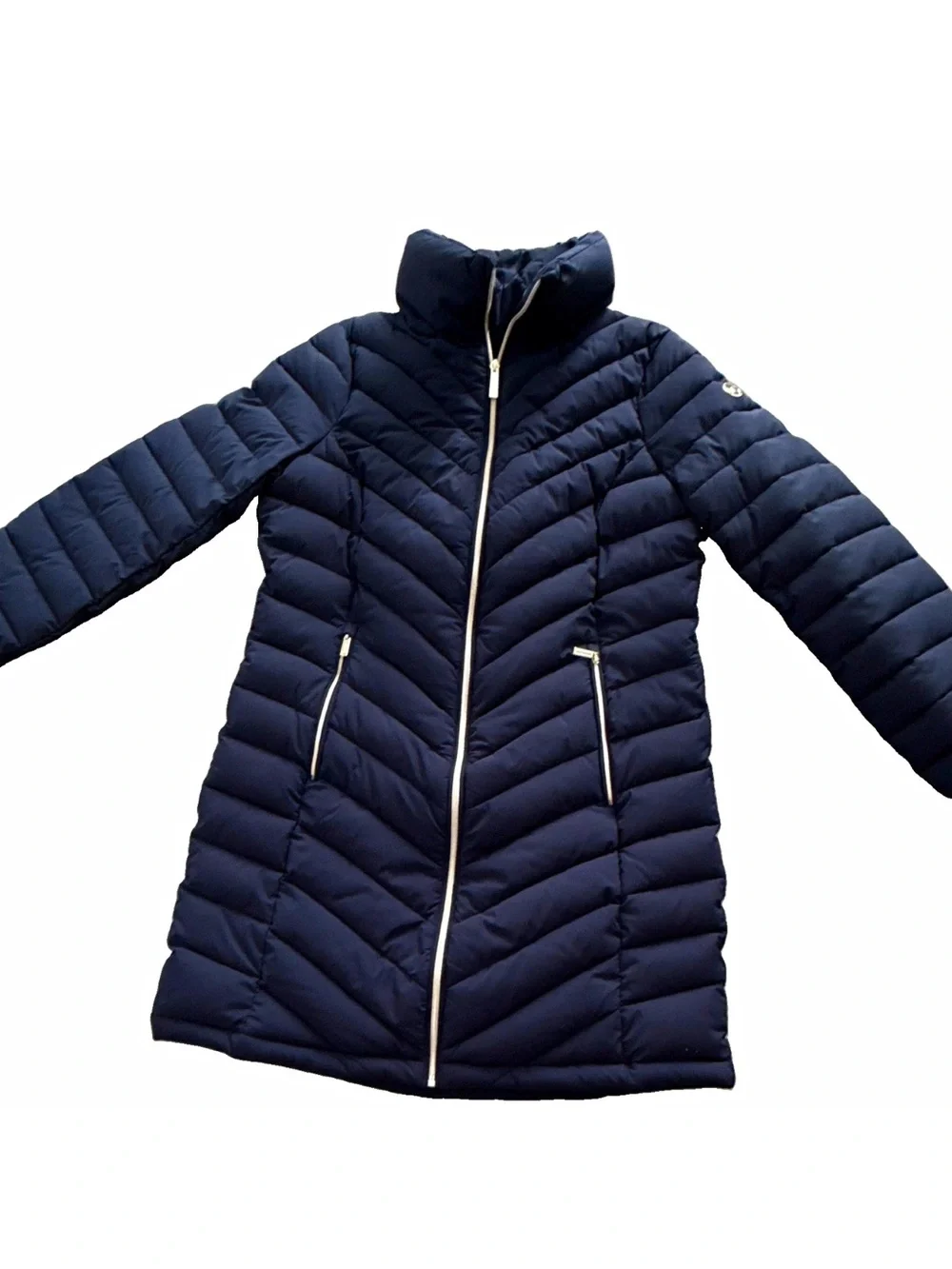 Michael Kors Navy Long Quilted Puffer Coat